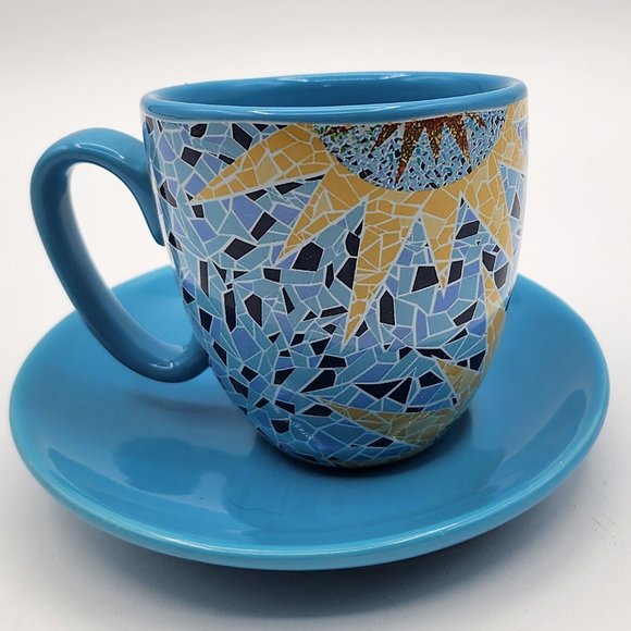 GdP Giordano di Ponzano Italy Modern Cup Saucer Bright Geometric Mosaic Sunburst - Picture 1 of 12